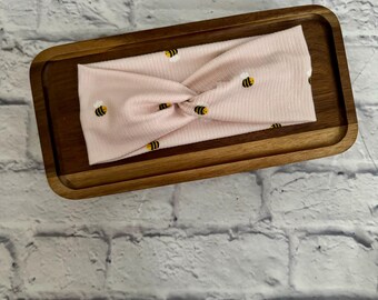 Adult Bumble Bee Pink Ribbed Stretchy Headband