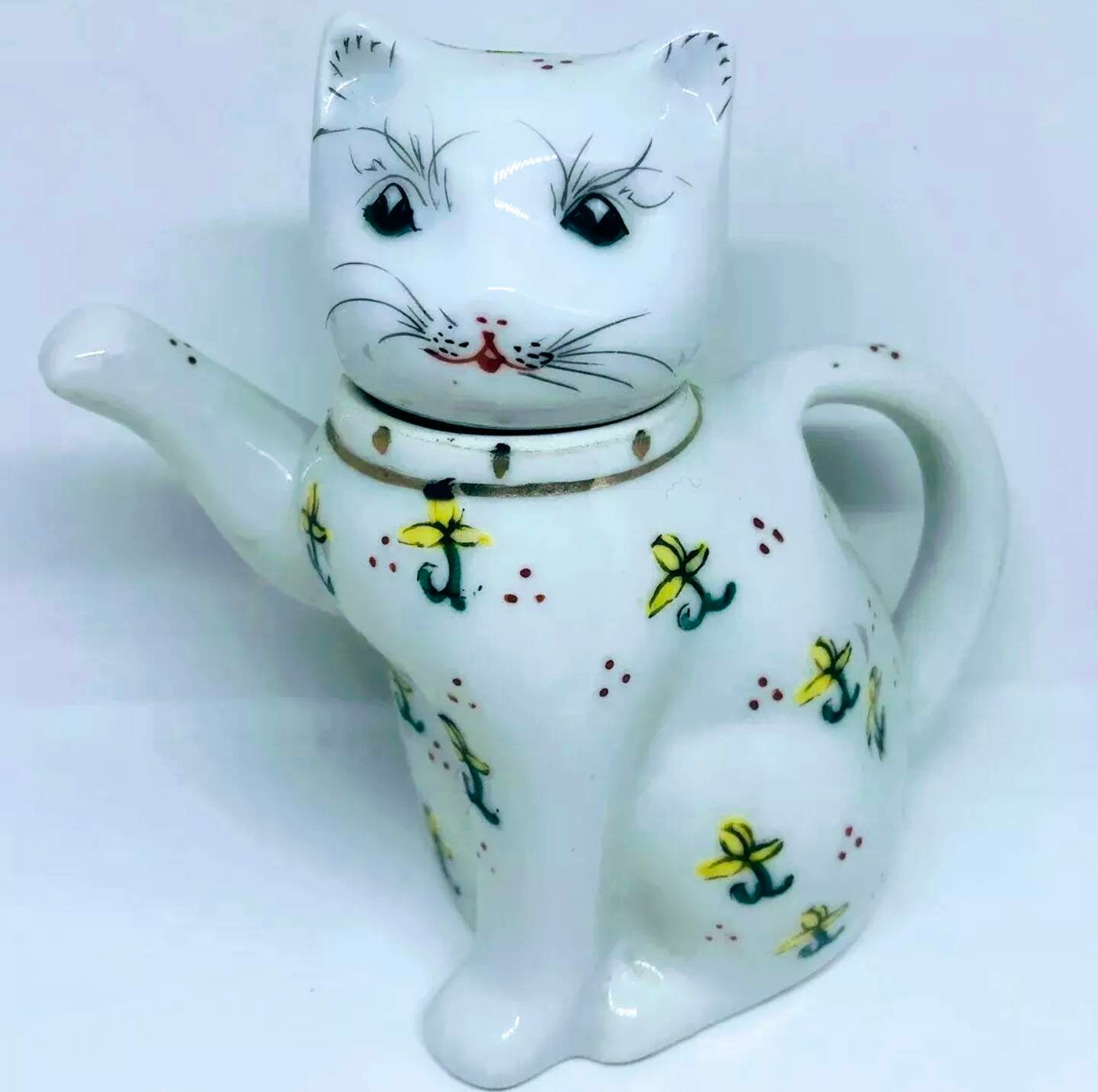 Vintage Chinese Lucky Sitting Cat Decorative Teapot Hand Etsy