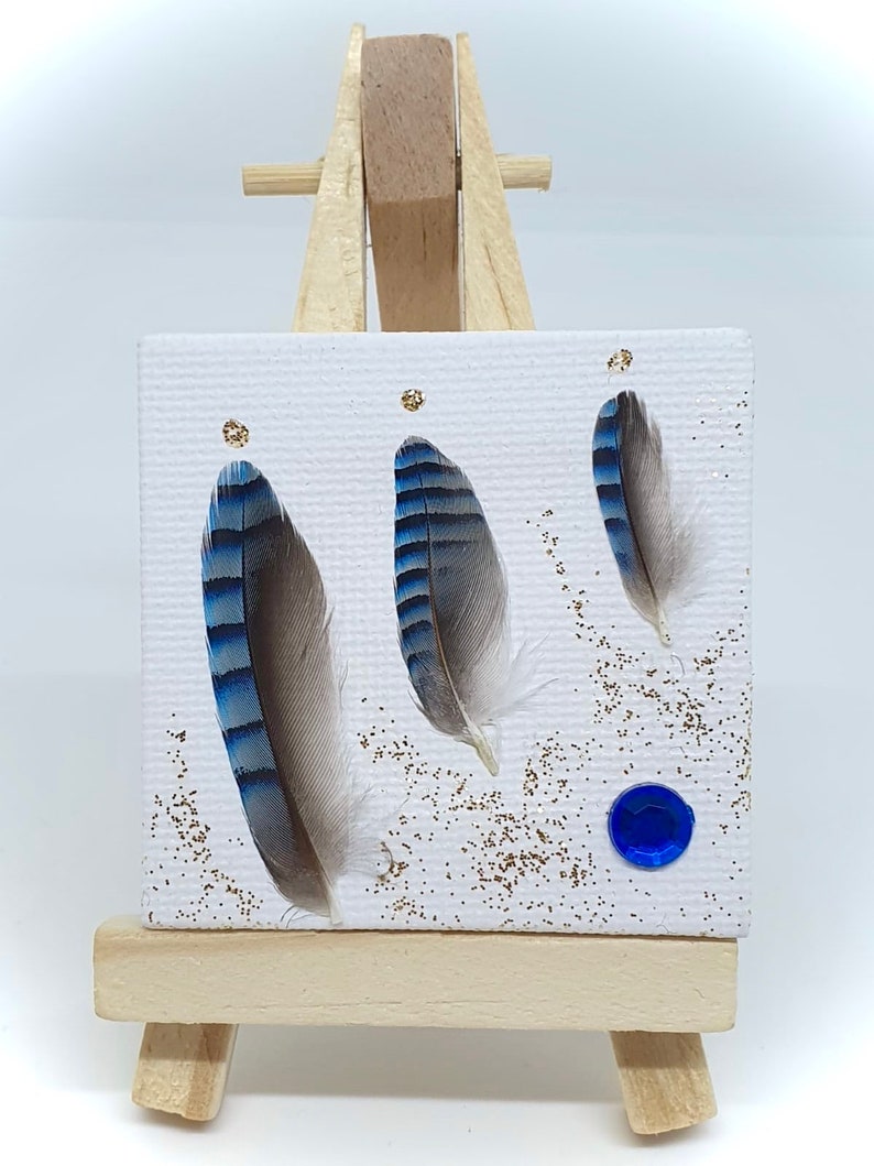 Mini Feathers Decorated Canvas and Small Easel
