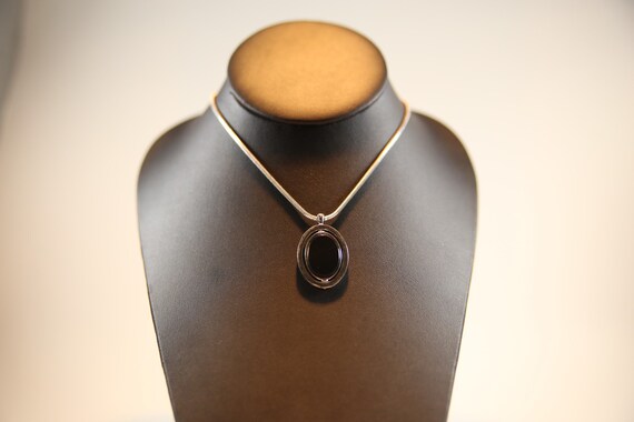 Vintage black and silver diamond pendant necklace… - image 6