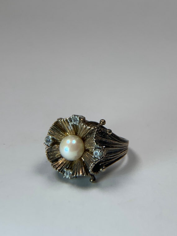 Vintage Gold pearl diamond statement ring - image 1
