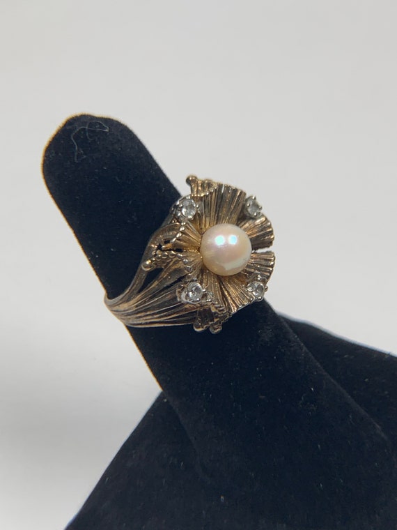 Vintage Gold pearl diamond statement ring - image 8