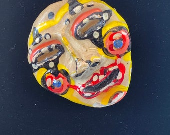 Vintage artistic painted face brooch