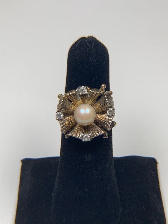 Vintage Gold pearl diamond statement ring - image 3