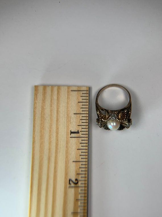 Vintage Gold pearl diamond statement ring - image 10