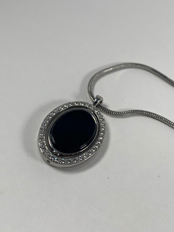 Vintage black and silver diamond pendant necklace… - image 3