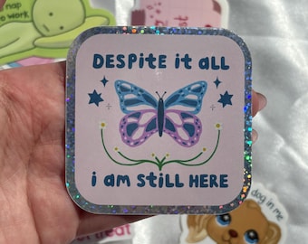 Butterfly Self-Care Sticker: Glossy Weatherproof Vinyl with Glitter