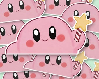 Pink Blob Kirb Car Sticker: Weatherproof Kawaii Laptop Decal