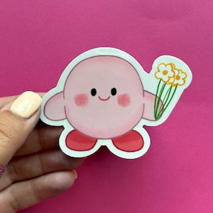 Pink blob Flowers Kirby Sticker | Vinyl Waterproof Stickers for Bullet Journal, Planner, Laptop, Water Bottle, Phone Case, Deco