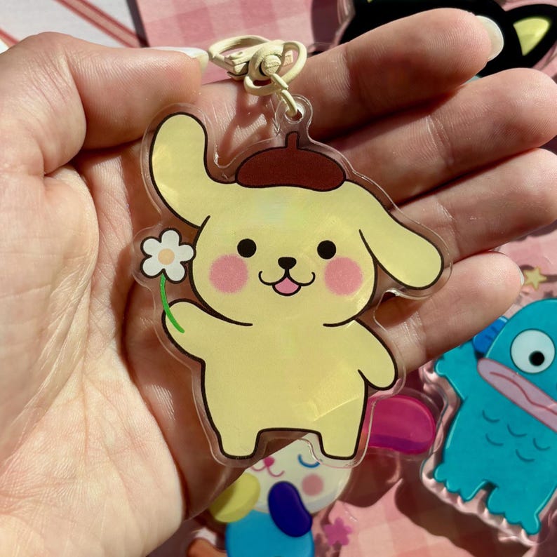 Sanri Acrylic Phone Charm | Kawaii Keychain with Clasp pompom pup