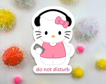 Kitty Headphones Sticker: Kawaii Waterproof Laptop Decal