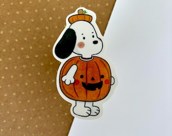 White Dog Pumpkin Halloween Sticker | peanuts dog vinyl sticker, for water bottles, laptops, phone cases, deco, journaling, scrapbooking