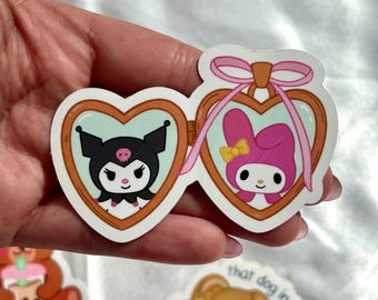 Bunny Heart Locket Sticker: Kawaii Emo Kitty Waterproof Decal