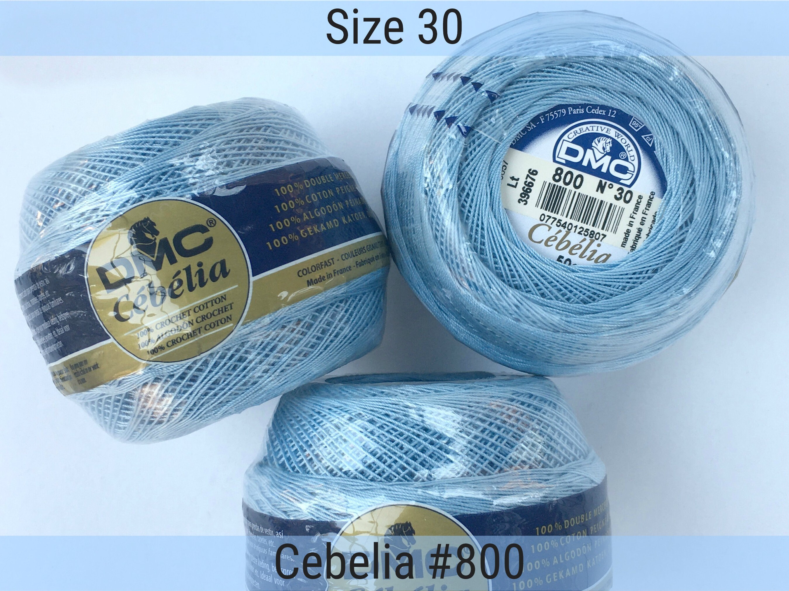 DMC 800 Delft Blue Pale Cebelia Size 30 Crochet Tatting Thread Bead