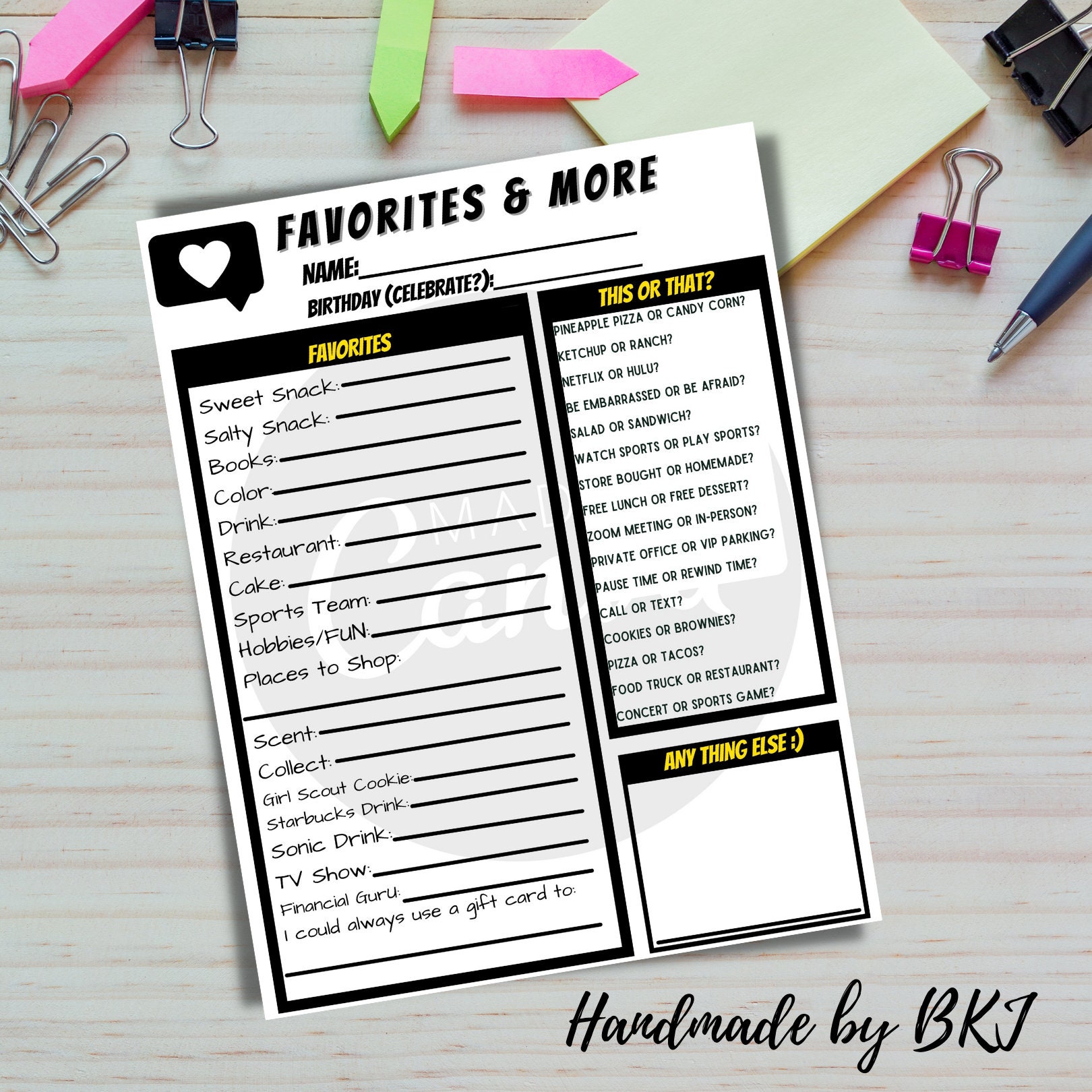 Employee Favorites List My Favorite Things Employee Wish List