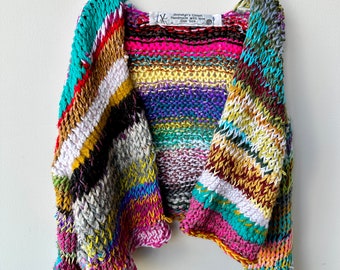 Joshelyn’s Closet | Premade Wacky Hand Knit Cropped Cardigan | Womens M-XL | Unisex | Recycled Yarn