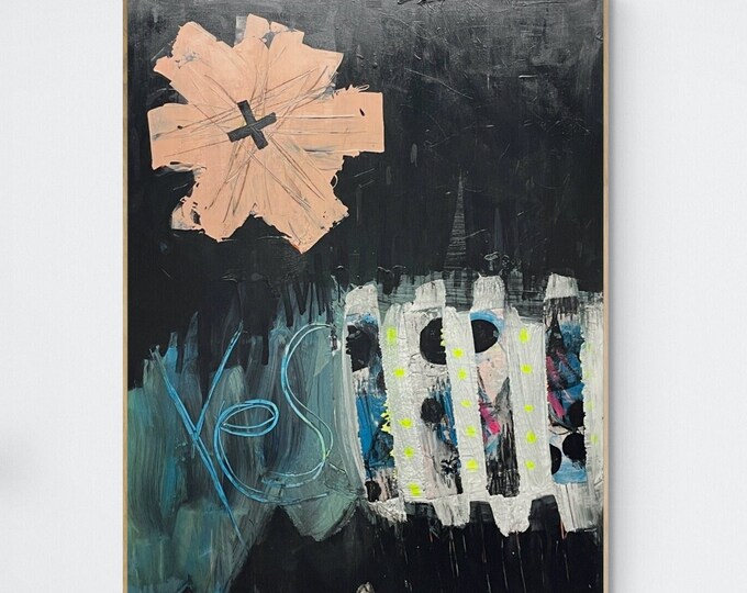 Featured listing image: XXL großes Gemälde ‚Four reasons for yes‘  Acrylbild Leinwand 100x140 cm. abstrakte Kunst, Motivierend für jeden Tag!!! Wanddeko
