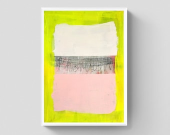Neon painting 50 x70 cm, l'horizon, art, abstract original with stripes and structure