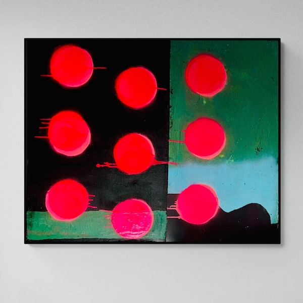 Neon Dots Peinture 100x80cm Décoration Murale Art Abstrait Peinture Acrylique Grande Taille Peinture Originale Minimaliste