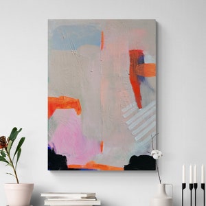 Colorful abstract landscape with neon accents on canvas, hand painted, modern art, neon, landscape 50 x 70 wall decoration image 1