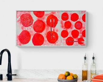 Neon painting Dots 40x80 or 80x40, 2-part diptych, art, abstract original with dots and structure