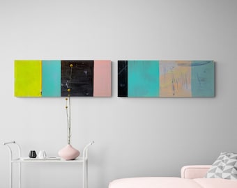 Stripes - 2 paintings in the format 80 x 30 cm together 160 x 30 cm, abstract art, painting, original painting, minimalist with neon