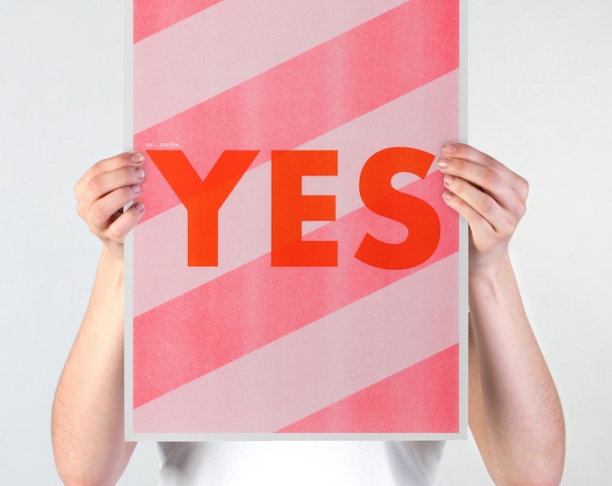 Featured listing image: Riso Print A3 - Limited Edition - Poster - Print - Wedding - YES - Series 01 by LouSissyArt, minimalist, Risoprint, environmentally friendly