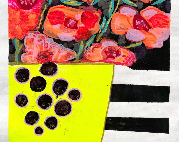 Featured listing image: Flowers like crazy, original painting on paper 30 x 40 cm, signed unique piece, painting, acrylic paint on paper, with or without frame