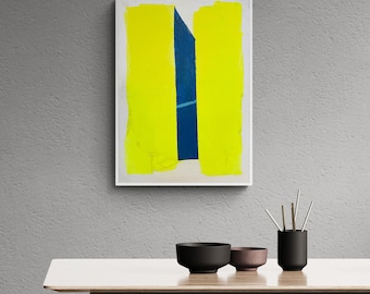 Neon painting 50 x 70 cm, art, abstract original with geometric shapes and structure