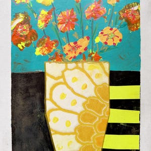 Retro Flower Vibes, dipinto originale su carta 30 x 40 cm, pezzo unico firmato, dipinto, pittura acrilica su carta, con o senza cornice