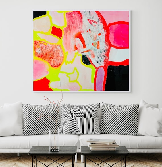 Grand tableau abstrait bleu moderne 100 x 100 cm