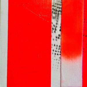 Neon red abstract painting, contemporary minimalist art, 40 x 40 cm including shadow gap frame real wood natural image 10