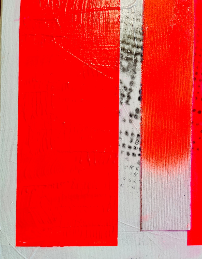 Neon red abstract painting, contemporary minimalist art, 40 x 40 cm including shadow gap frame real wood natural image 10