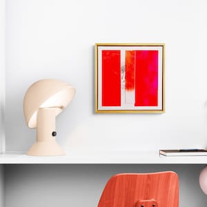 Neon red abstract painting, contemporary minimalist art, 40 x 40 cm including shadow gap frame real wood natural image 2