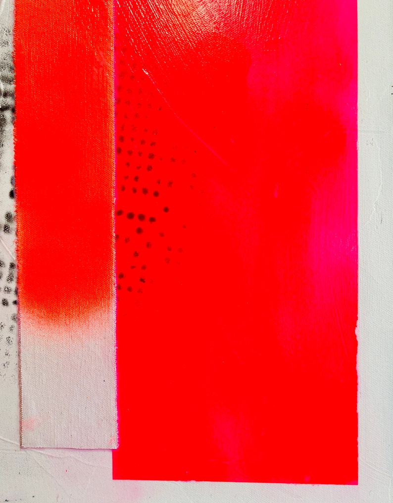 Neon red abstract painting, contemporary minimalist art, 40 x 40 cm including shadow gap frame real wood natural image 9