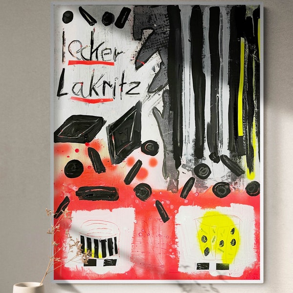 Lecker Lakritz! Abstraktes Gemälde original Malerei, 60x80 cm, 80er, Pop-Art Neon, Kunst, Interior Design, Unikat