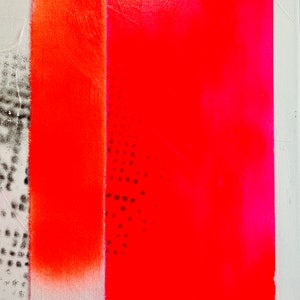 Neon red abstract painting, contemporary minimalist art, 40 x 40 cm including shadow gap frame real wood natural image 8