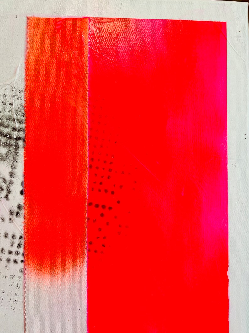 Neon red abstract painting, contemporary minimalist art, 40 x 40 cm including shadow gap frame real wood natural image 8