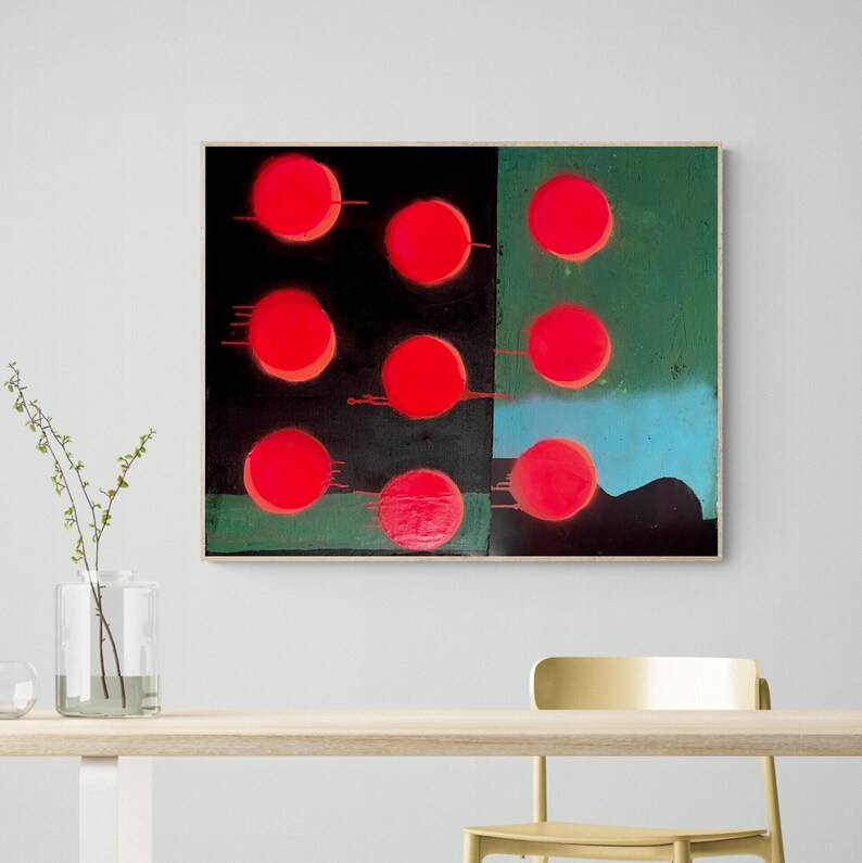 Neon Dots Painting 100x80cm Wall Decor Abstract Art Acrylic Painting Large Size Original Painting Minimalist image 2