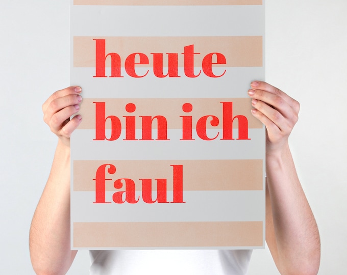 Featured listing image: Riso Print A3 - Limited Edition - Poster - Print - today I'm lazy - Series 01 LouSissyArt, minimalist, Risoprint, environmentally friendly