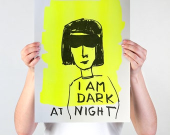 Riso Print A3 - Limitierte Edition - Poster - Druck - I am dark at night - minimalistisch, Risoprint, umweltfreundlich