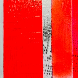 Neon red abstract painting, contemporary minimalist art, 40 x 40 cm including shadow gap frame real wood natural image 7