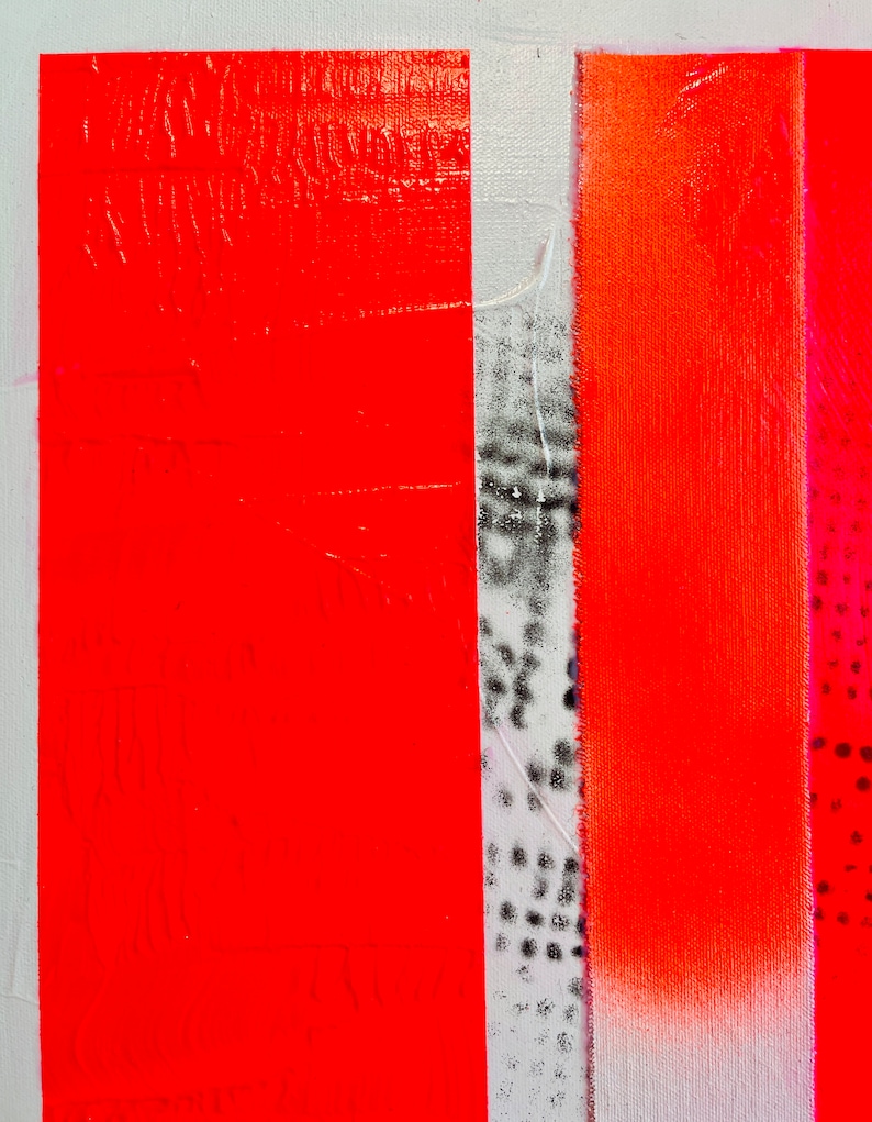 Neon red abstract painting, contemporary minimalist art, 40 x 40 cm including shadow gap frame real wood natural image 7