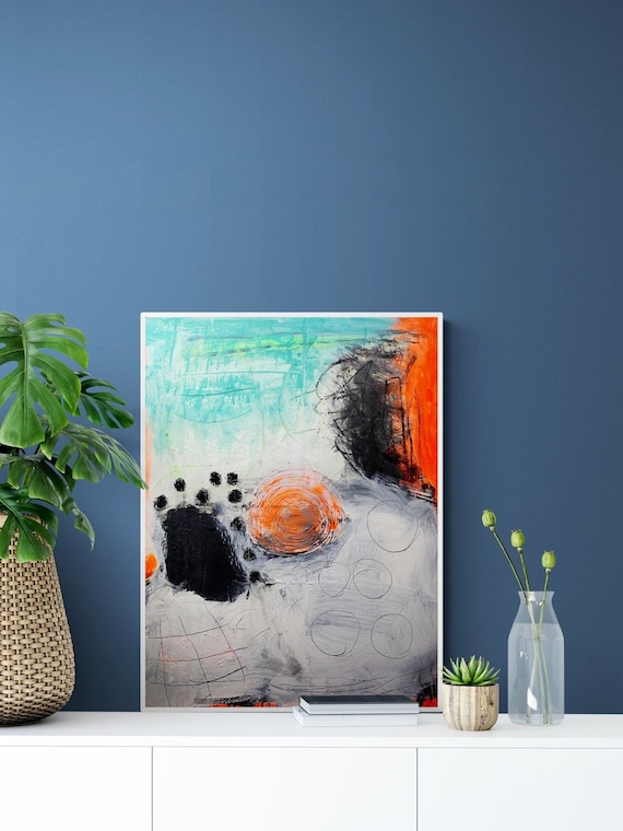 Tableau Abstrait Original - Acrylique Sur Toile - 60x60 Cm - Bleu - Signé Granic