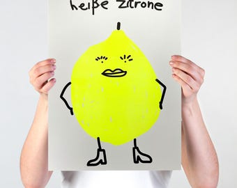 Hot Lemon - Neon Geel - Riso Print A3 - Limited Edition - Poster - Print