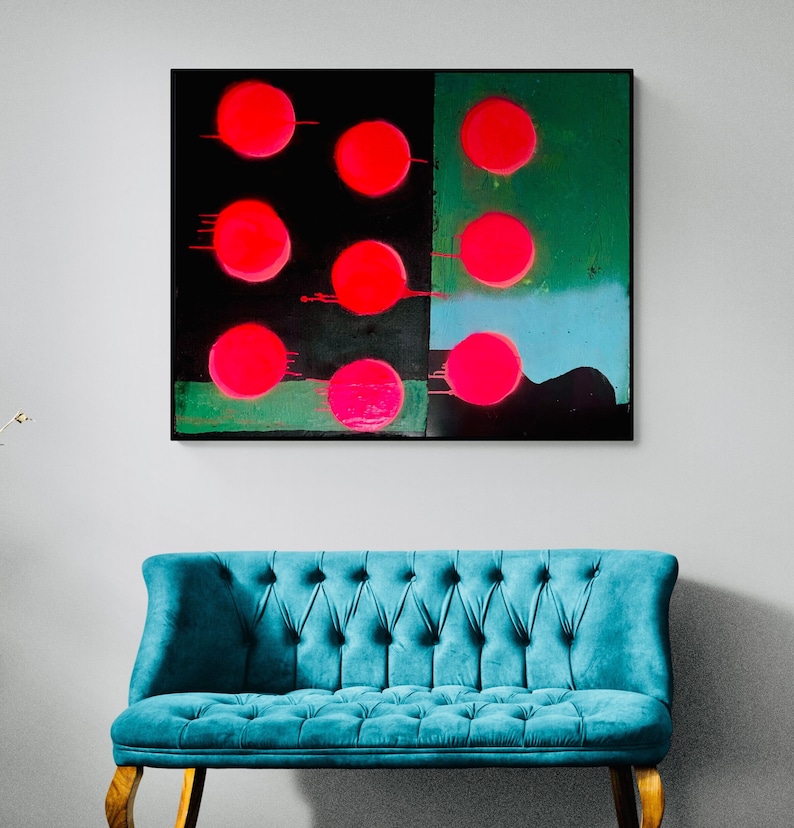Neon Dots Painting 100x80cm Wall Decor Abstract Art Acrylic Painting Large Size Original Painting Minimalist image 1