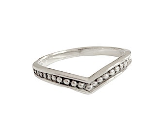 Sterling Silver Beaded V Shape Ring From Bali