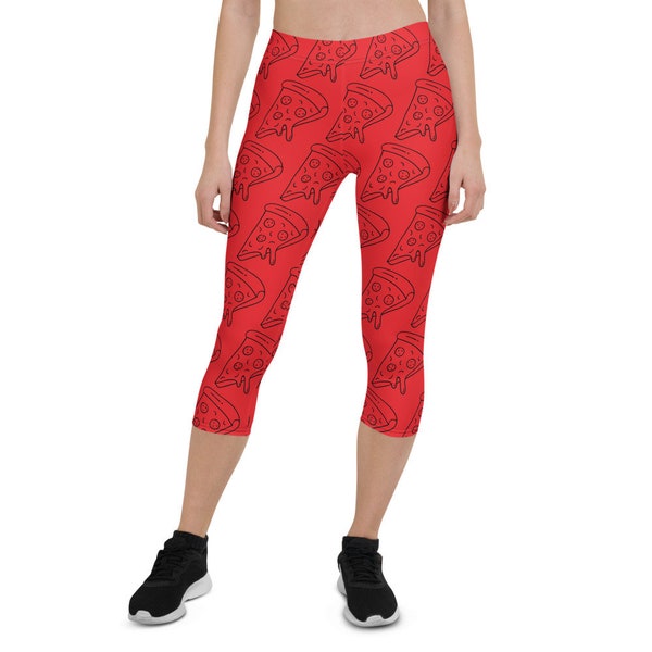 The Slice IS Life Pizza Print Workout Yoga Athletic Capri Leggings