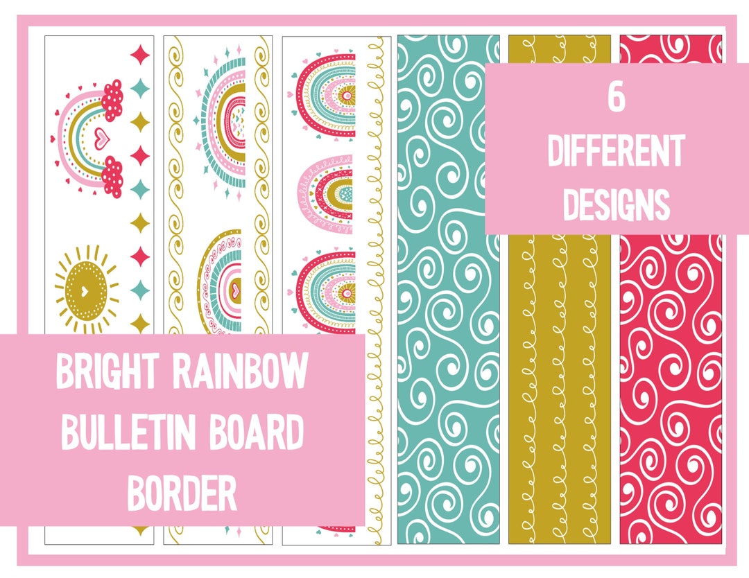 Bright Rainbow Bulletin Board Border 6 Printable Designs Etsy
