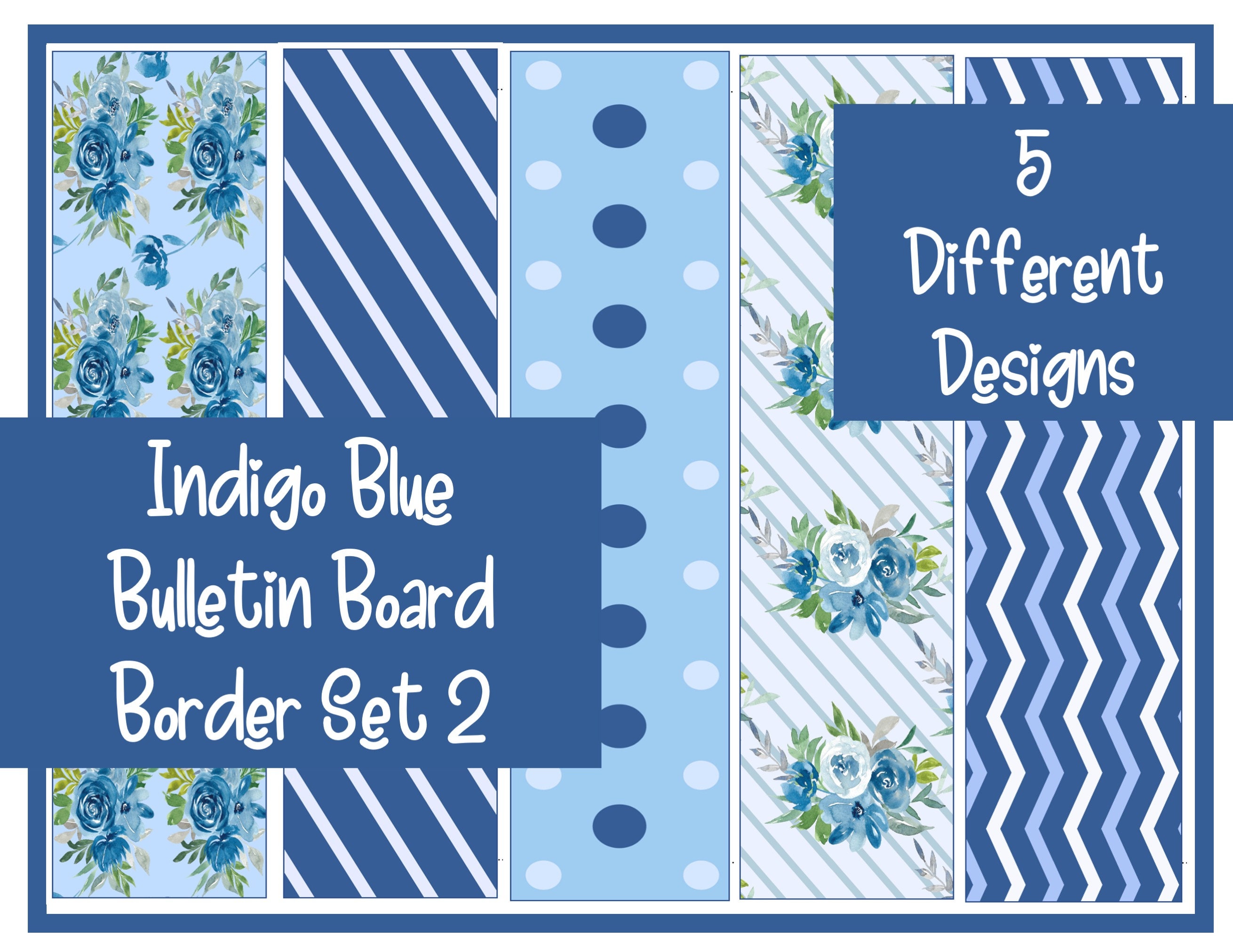 Indigo Blue Bulletin Board Border 5 Printable Designs set 2 